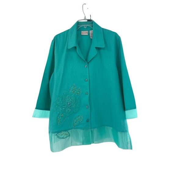 Napa Valley Womens Turquoise Embroidered Button-Up Blouse IX - Picture 1 of 8